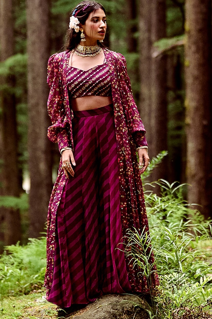 Grape Purple Embellished Jacket Set by Paulmi & Harsh at Pernia's Pop Up Shop
