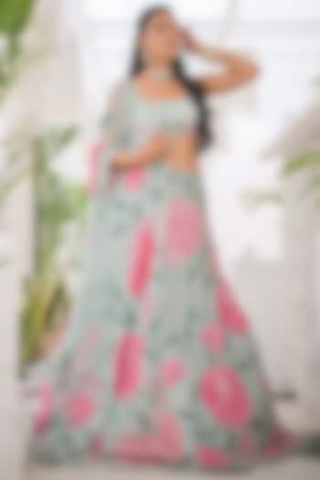Aqua Blue Silk & Tissue Mirror Work Bridal lehenga for 22 Lehenga Set by Charu & Vasundhara at Pernia's Pop Up Shop