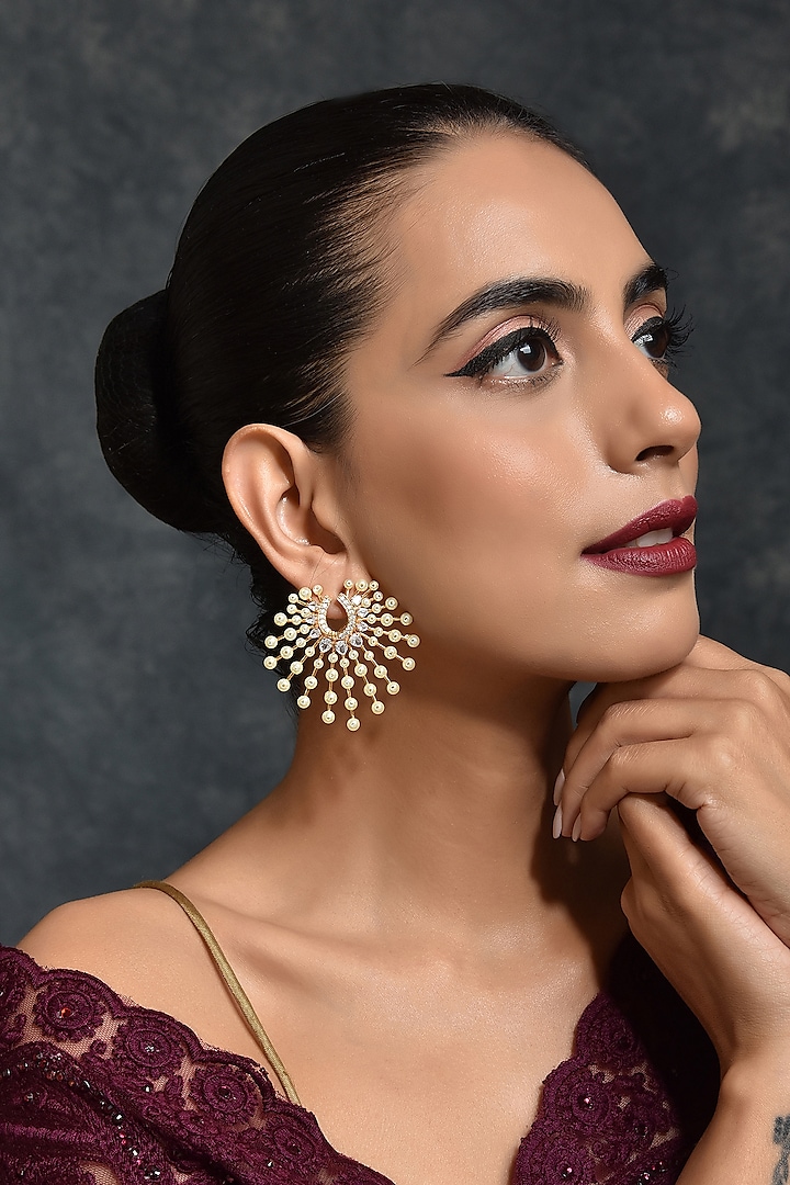 Gold Finish Pearl Stud Earrings by Swabhimann Jewellery