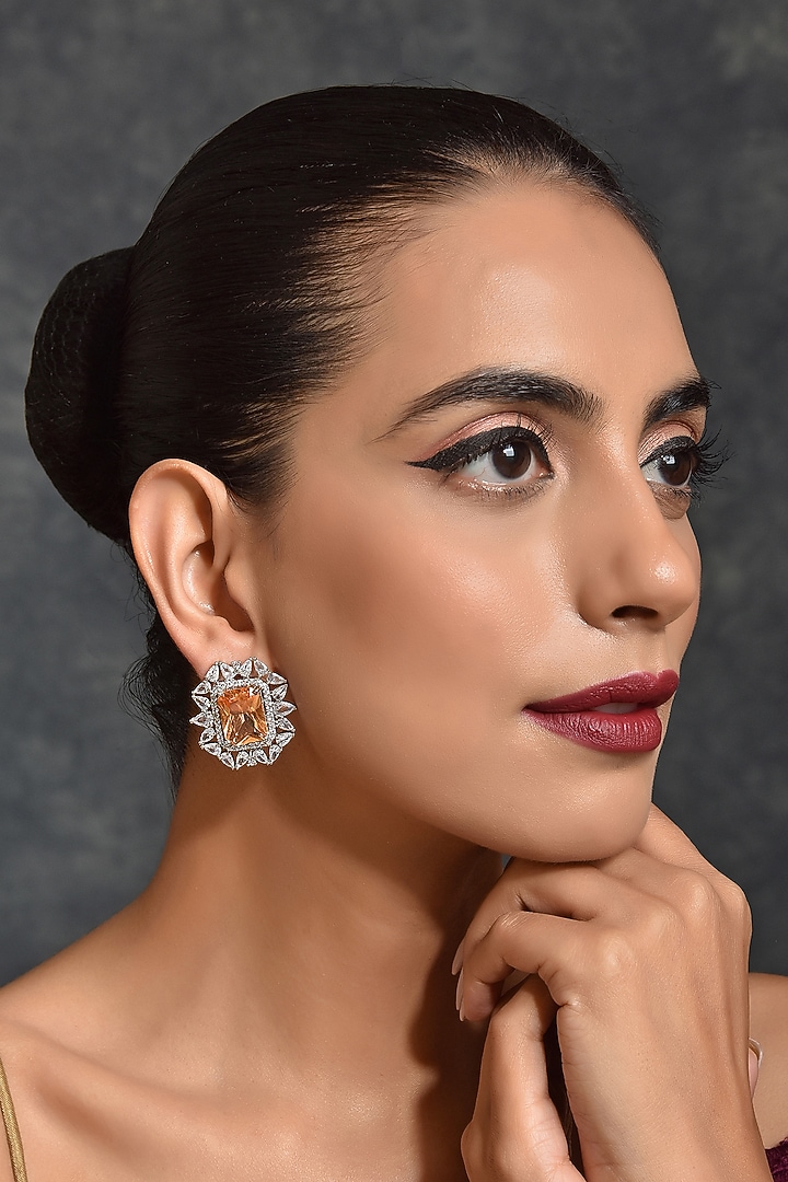 White Finish Topaz Earrings by Swabhimann Jewellery at Pernia's Pop Up Shop