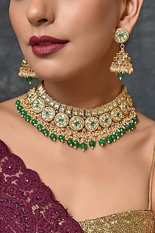 Gold Finish Handcrafted Necklace Set With Tumble Stones by Swabhimann Jewellery