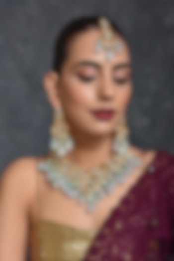 Gold Finish Bridal Necklace Set With Kundan Polki by Swabhimann Jewellery at Pernia's Pop Up Shop