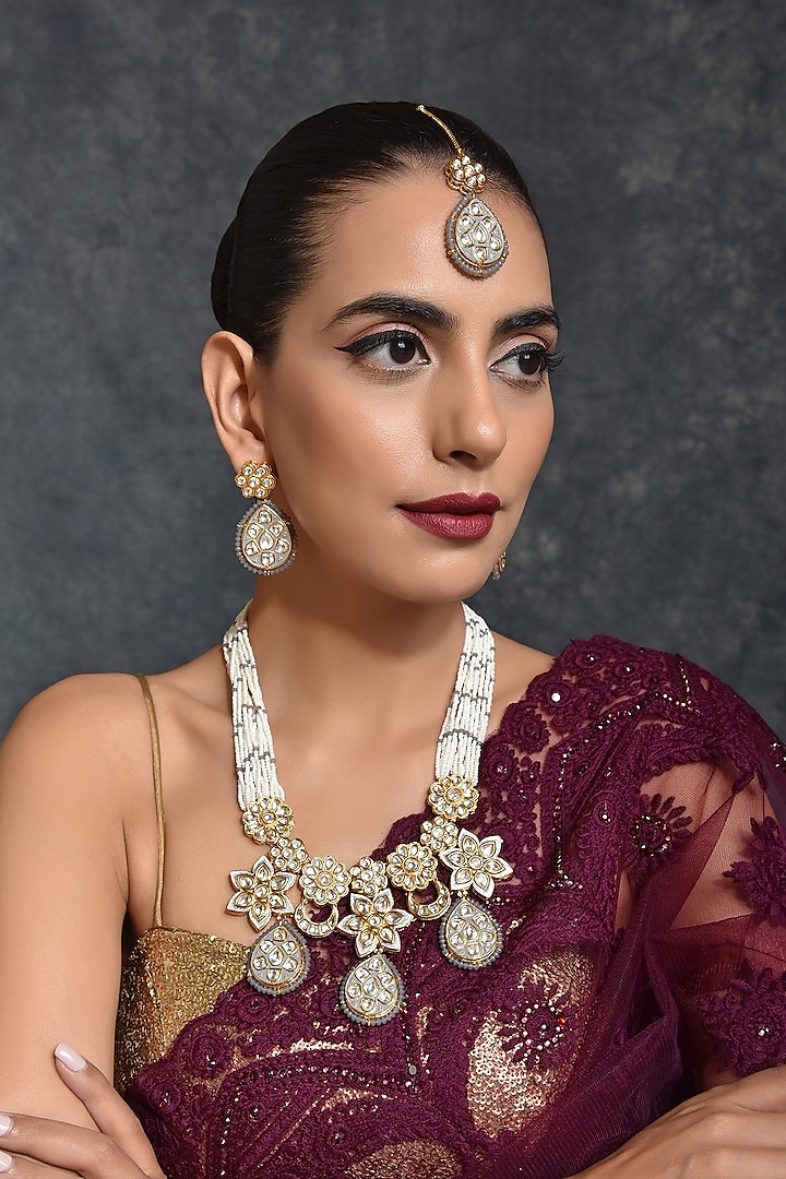 Gold Finish Handcrafted Bridal Necklace Set by Swabhimann Jewellery at Pernia's Pop Up Shop