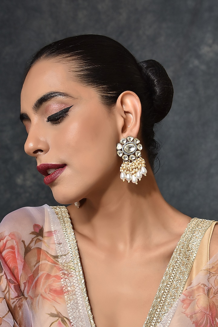 Gold Finish Pearl Dangler Earrings by Swabhimann Jewellery