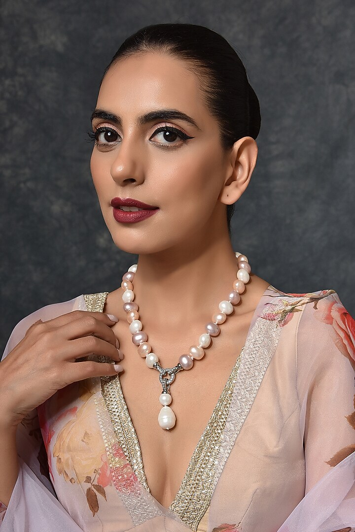 White Finish Zirconia Necklace by Swabhimann Jewellery at Pernia's Pop Up Shop