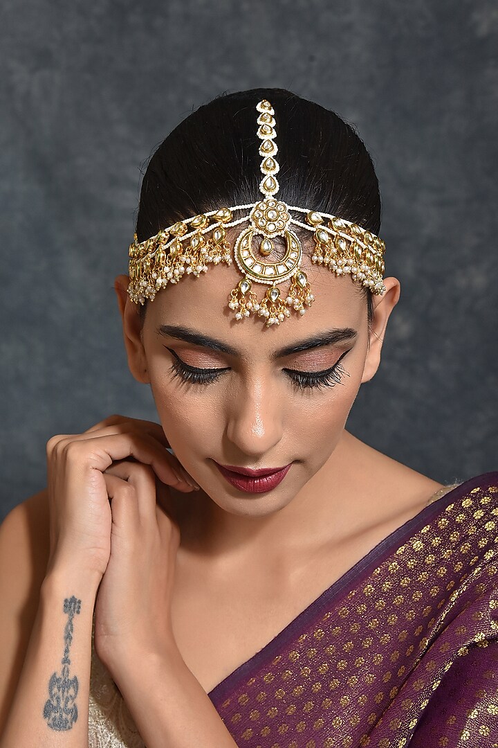 Gold Finish Kundan Polki Matha Patti by Swabhimann Jewellery at Pernia's Pop Up Shop