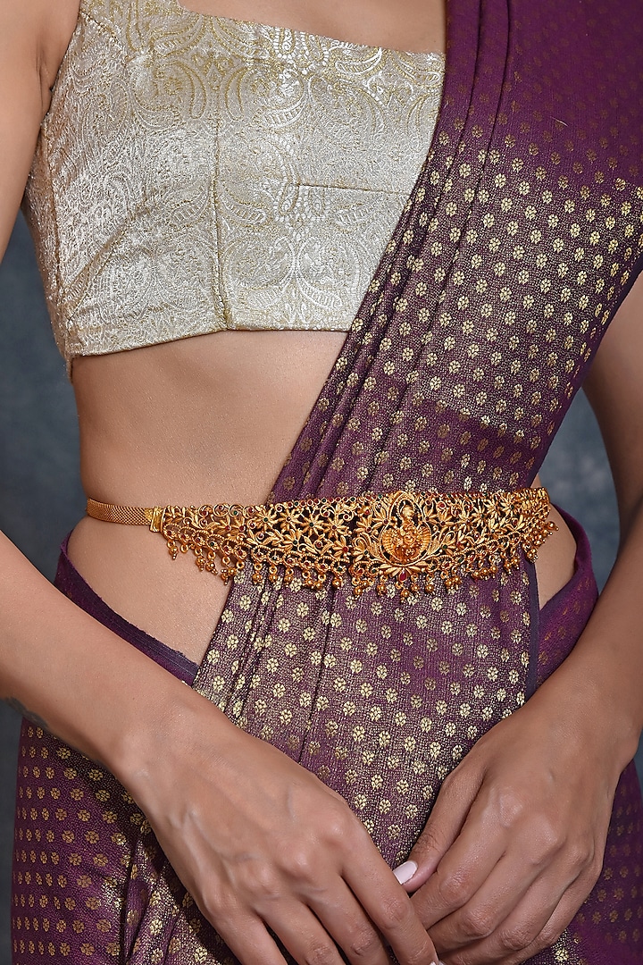 Gold Finish Waist Belt With Multi-Colored Stones by Swabhimann Jewellery