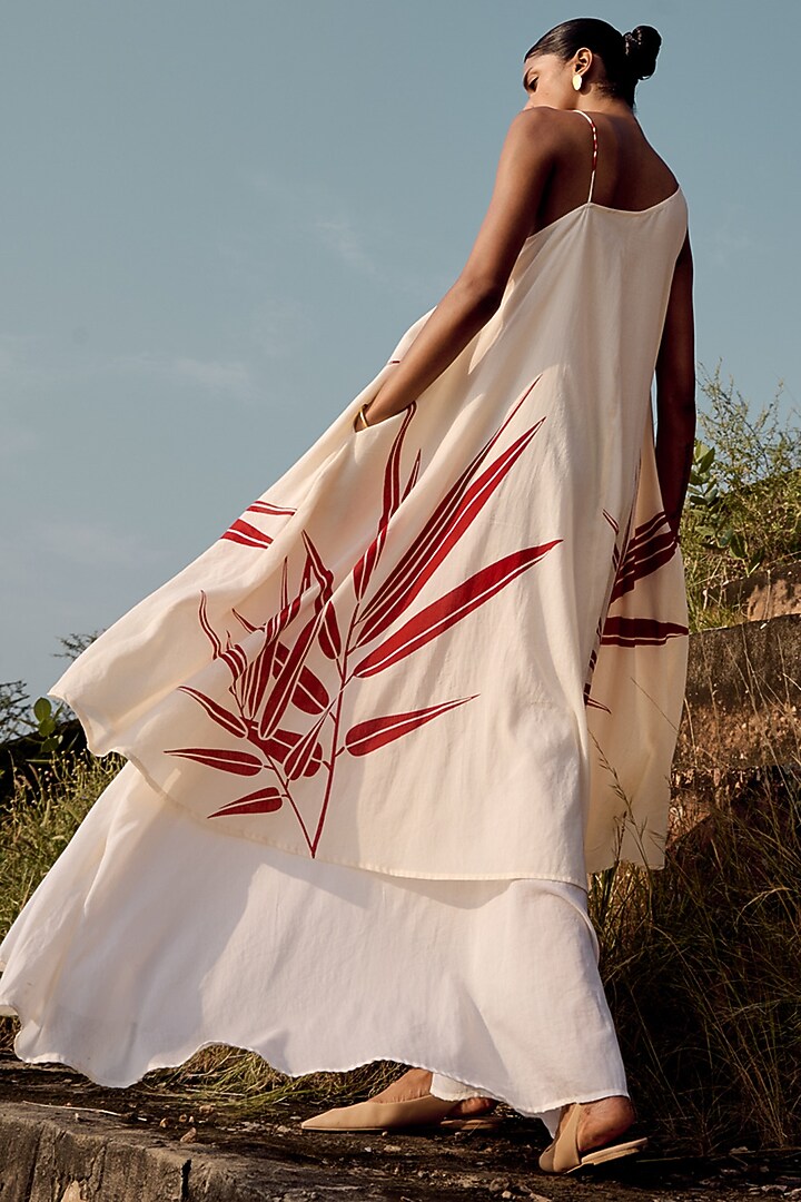 Off-White Mul Lino Printed Summer Dress by Khara Kapas at Pernia's Pop Up Shop