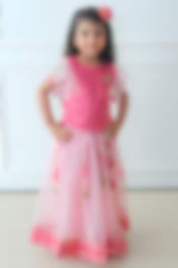 Blush Pink Organza Floral Hand-Painted Lehenga Set For Girls by Pankhuri by Priyanka - Kids at Pernia's Pop Up Shop