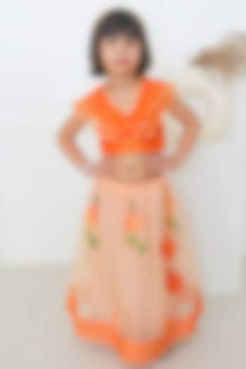 Orange Organza Hand-Painted Lehenga Set For Girls by Pankhuri by Priyanka - Kids at Pernia's Pop Up Shop