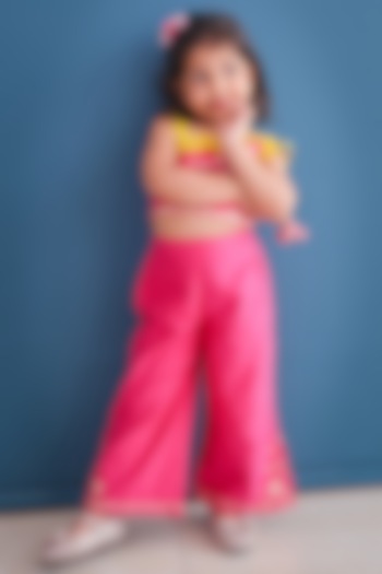 Fuchsia Zari Chanderi Blend Embroidered Palazzo Pant Set For Girls by Pankhuri by Priyanka - Kids at Pernia's Pop Up Shop