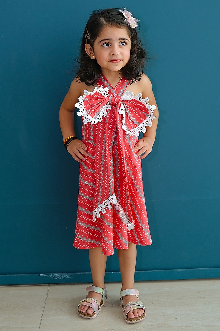 Red Cotton Printed Dress For Girls by Pankhuri by Priyanka - Kids at Pernia's Pop Up Shop