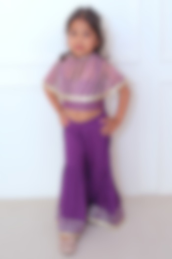 Mauve Chanderi Blend & Modal Printed Cape Set For Girls by Pankhuri by Priyanka - Kids at Pernia's Pop Up Shop