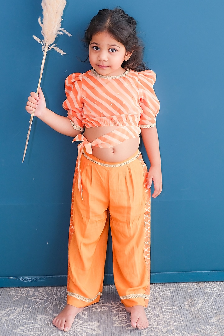 Orange Georgette Printed & Embroidered Co-Ord Set For Girls by Pankhuri by Priyanka - Kids at Pernia's Pop Up Shop