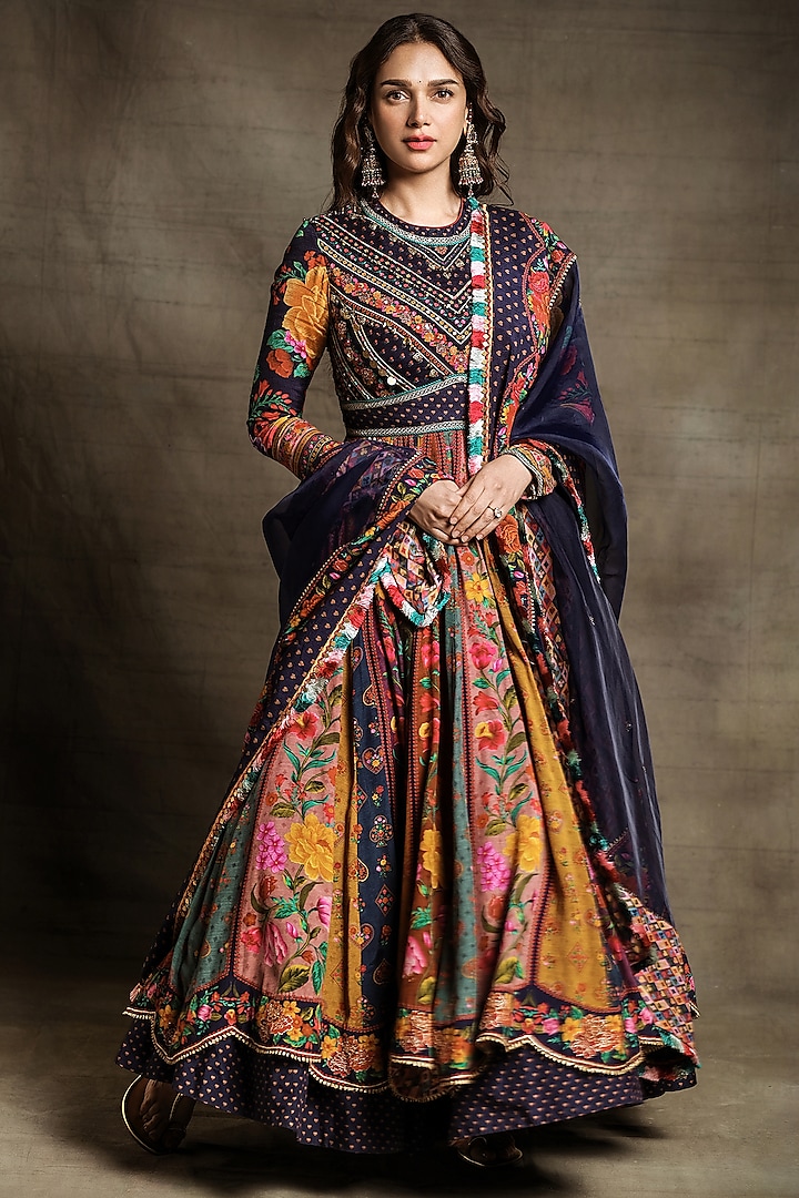 Multi-Colored Silk Digital Printed Bridal Anarkali Set by TORANI at Pernia's Pop Up Shop