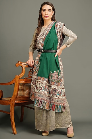 Green Pashmina Shawl by DUSALA  ACCESSORIES