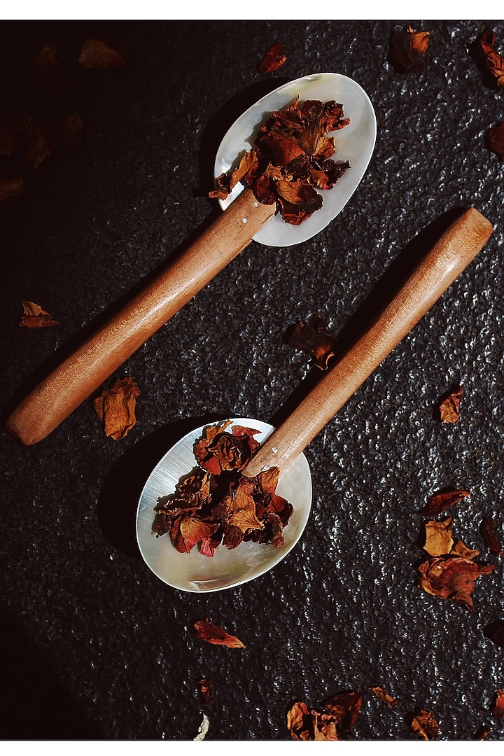 Silver Seashell & Neem Wood Spoons (Set of 6) by THOA at Pernia's Pop Up Shop