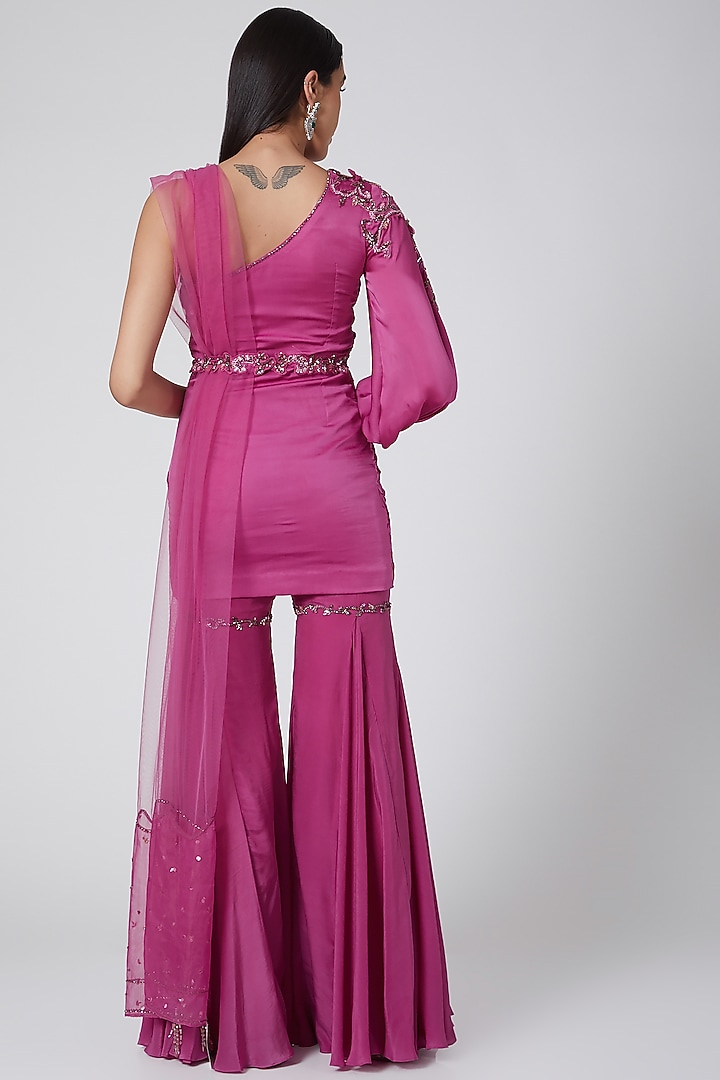 Purple Embroidered Wedding Sharara Set by Dheeru Taneja at Pernia's Pop Up Shop