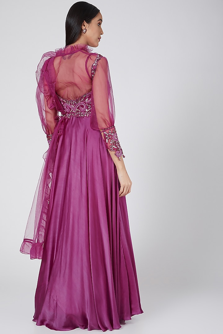 Purple Embroidered Wedding Anarkali Set by Dheeru Taneja at Pernia's Pop Up Shop