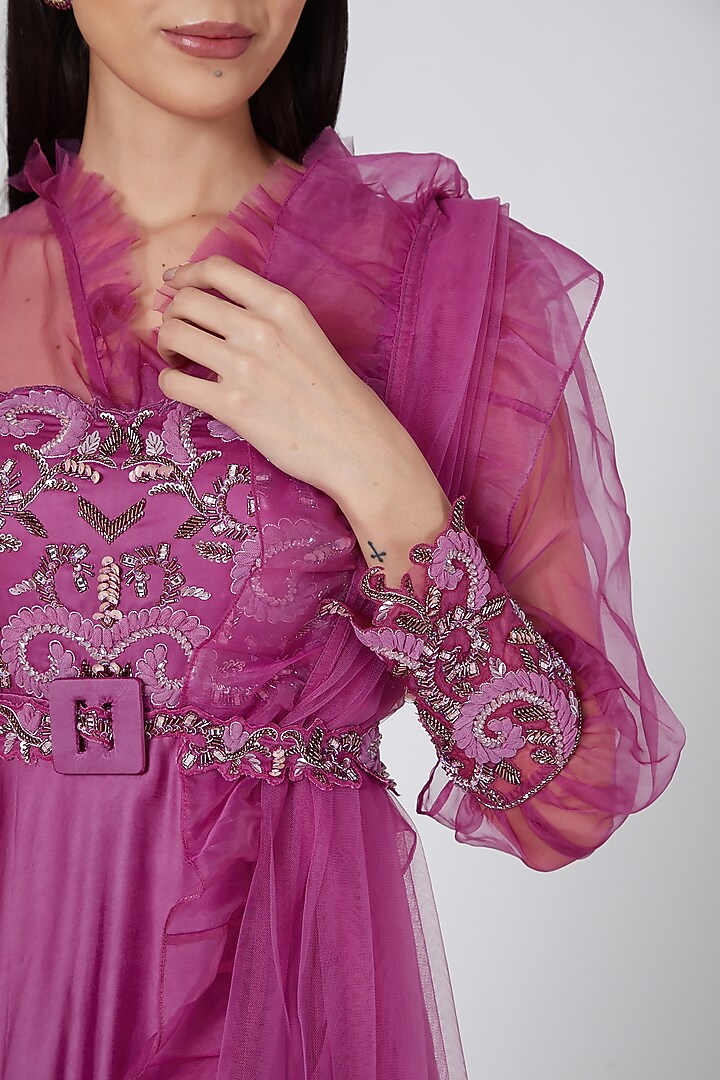 Purple Embroidered Wedding Anarkali Set by Dheeru Taneja at Pernia's Pop Up Shop