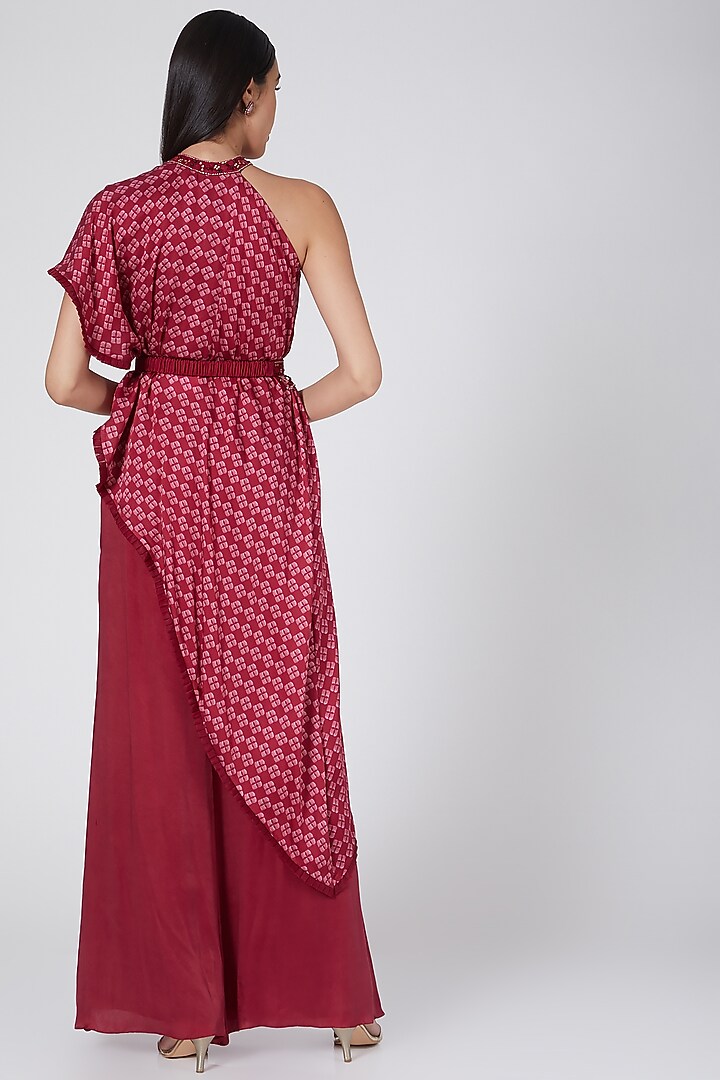 Red Printed Pants Set by Dheeru Taneja at Pernia's Pop Up Shop