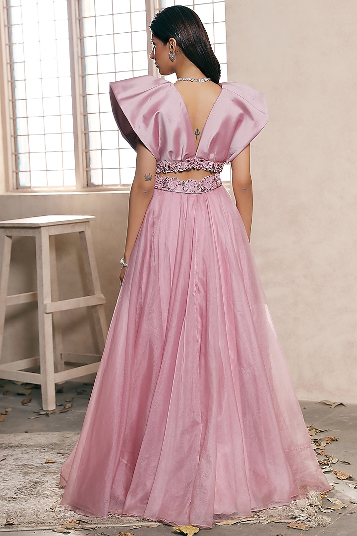 Blush Pink Tafetta Silk Wedding Lehenga Set by Dheeru Taneja at Pernia's Pop Up Shop