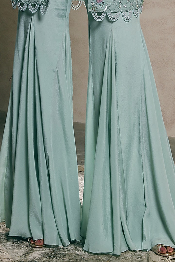 Pastel Mint Hand Embroidered Jacket Set by Dheeru Taneja at Pernia's Pop Up Shop