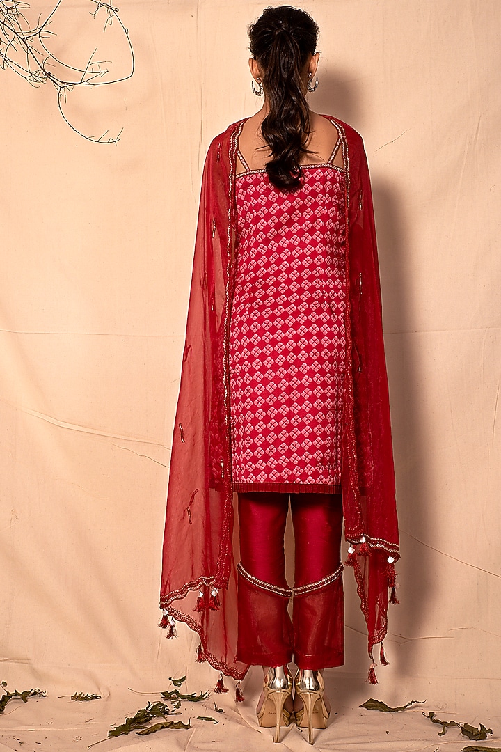 Cadmium Red & Pink Printed Tunic Set by Dheeru Taneja at Pernia's Pop Up Shop