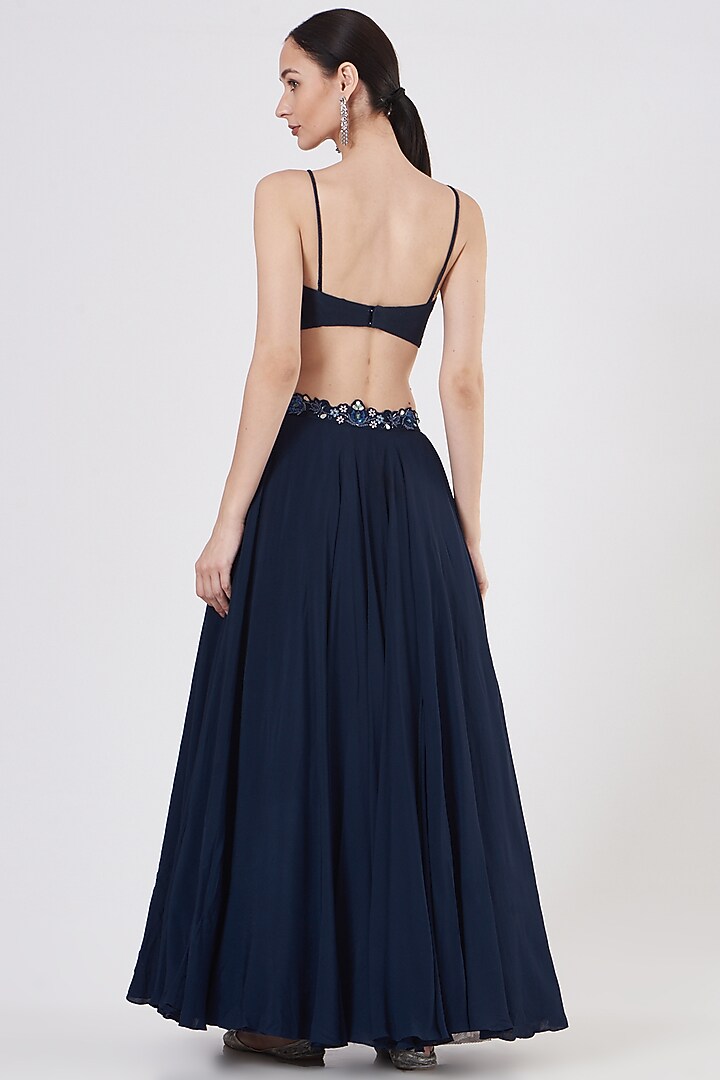 Midnight Blue Hand Embroidered Wedding Lehenga Set by Dheeru Taneja at Pernia's Pop Up Shop