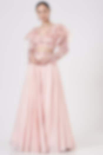 Blush Pink Crepe & Organza Wedding Lehenga Set by Dheeru Taneja at Pernia's Pop Up Shop