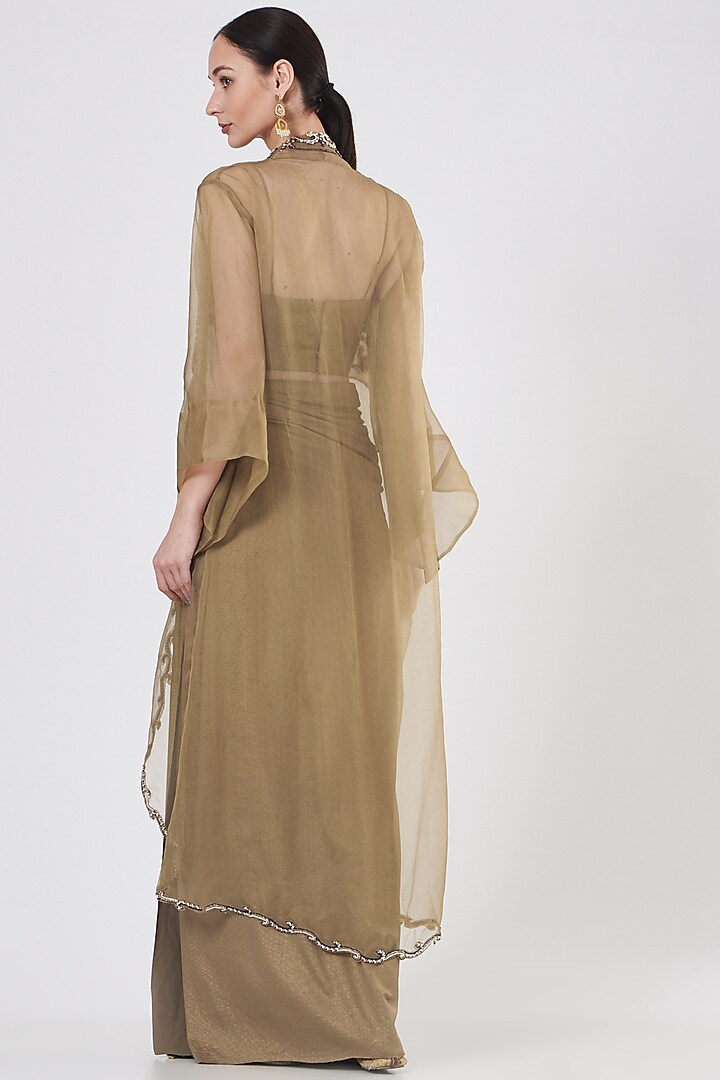 Gold Draped Foil Lycra Skirt Set by Dheeru Taneja at Pernia's Pop Up Shop