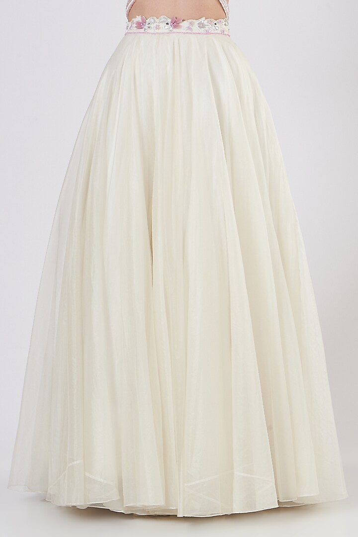 Ivory Satin & Net Wedding Lehenga Set by Dheeru Taneja at Pernia's Pop Up Shop