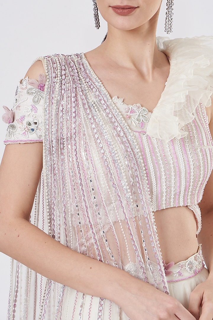 Ivory Satin & Net Wedding Lehenga Set by Dheeru Taneja at Pernia's Pop Up Shop