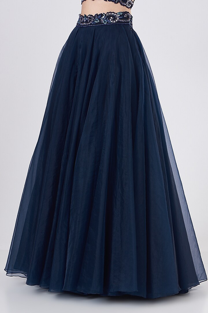 Midnight Blue Net & Organza Wedding Lehenga Set by Dheeru Taneja at Pernia's Pop Up Shop