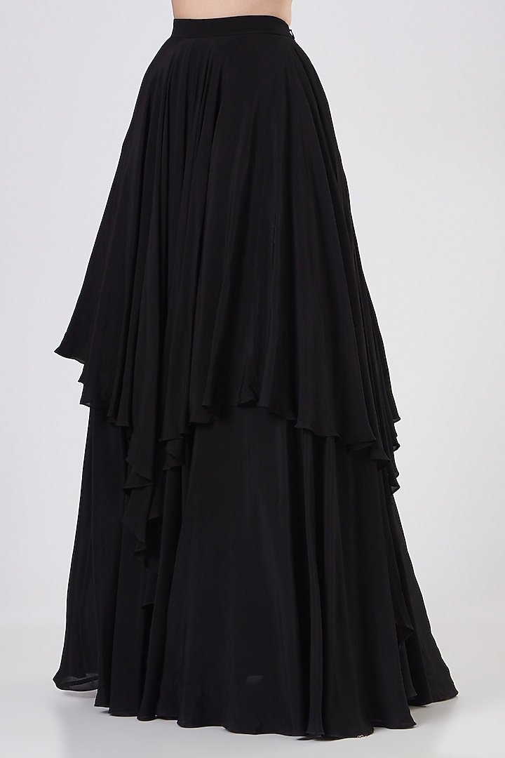 Black Crepe Layered Wedding Lehenga Set by Dheeru Taneja at Pernia's Pop Up Shop