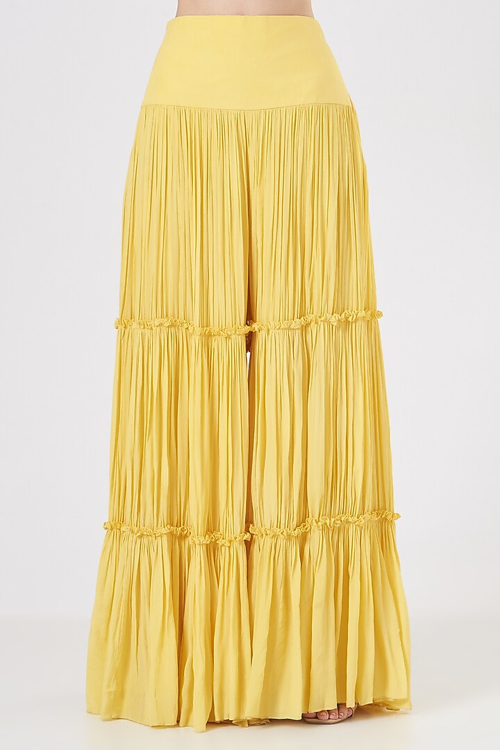 Yellow Embroidered Gharara Set by Dheeru Taneja at Pernia's Pop Up Shop