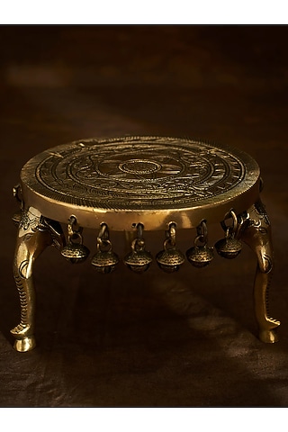 Golden Brass Pooja Chowki by DecorTwist