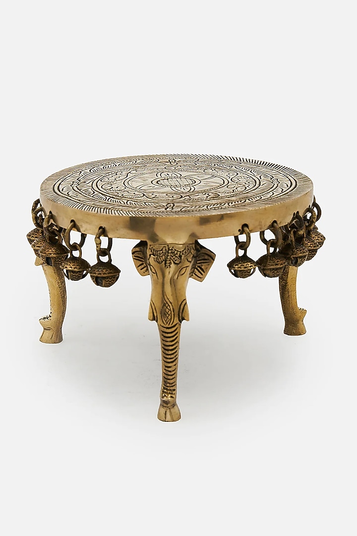 Golden Brass Pooja Chowki by DecorTwist at Pernia's Pop Up Shop