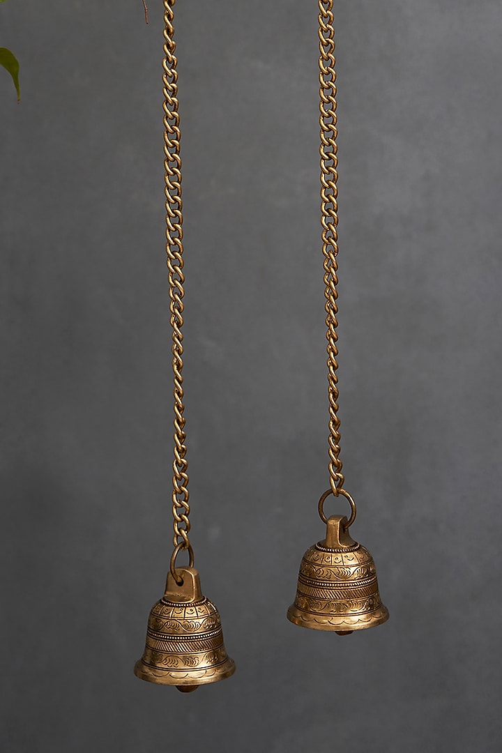 Gold Brass Antique Hanging Bell Set by DecorTwist at Pernia's Pop Up Shop