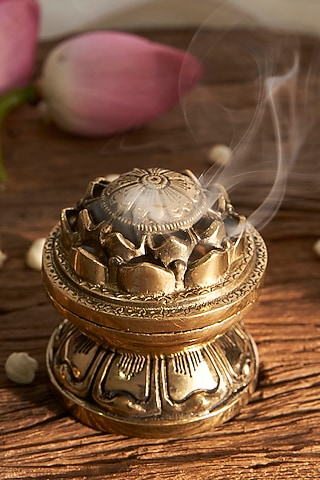 Gold Brass Lotus Dhoop Dani by DecorTwist