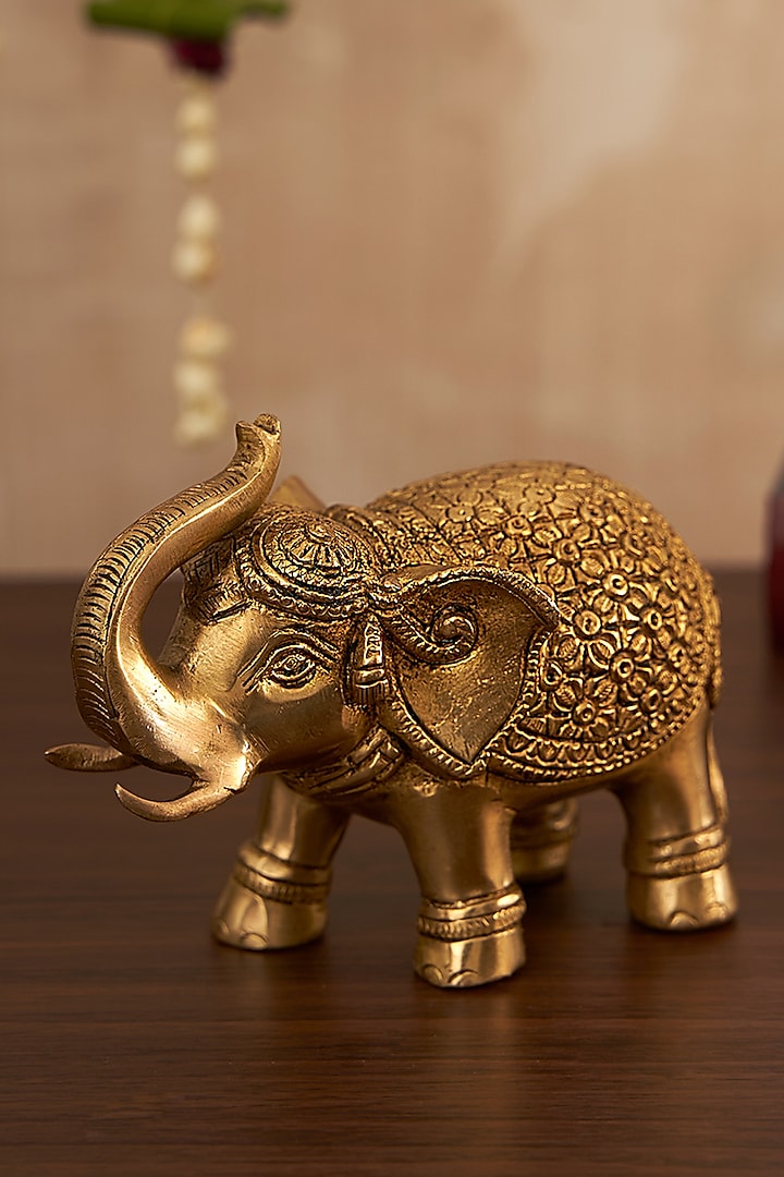 Gold Brass Antique Elephant Showpiece by DecorTwist