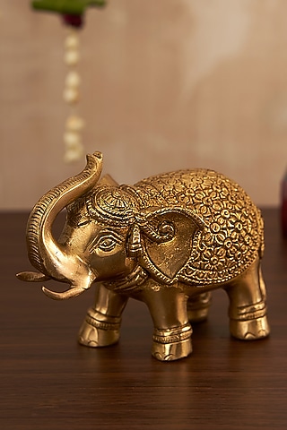 Gold Brass Antique Elephant Showpiece by DecorTwist