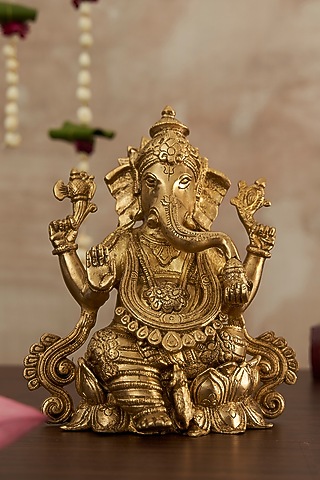 Gold Brass Lord Ganesha Idol by DecorTwist