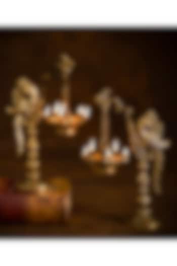 Gold Brass Annapakshi Diya Set by DecorTwist at Pernia's Pop Up Shop