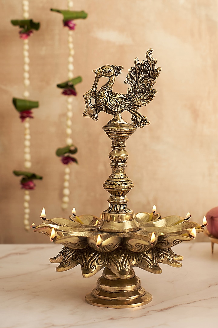 Gold Brass Handcrafted Annapakshi Diya by DecorTwist