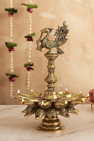 Gold Brass Handcrafted Annapakshi Diya by DecorTwist