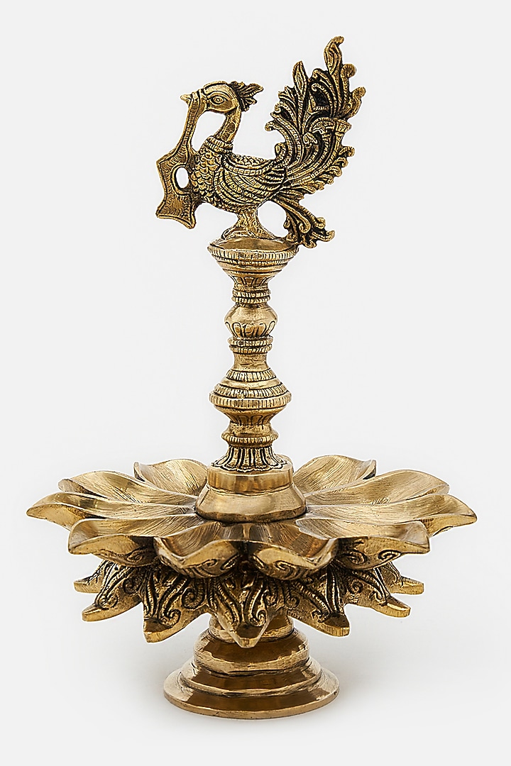 Gold Brass Handcrafted Annapakshi Diya by DecorTwist at Pernia's Pop Up Shop