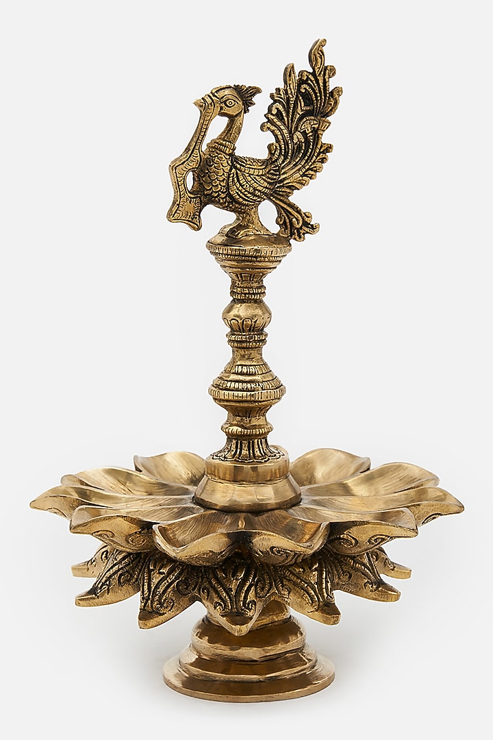 Gold Brass Handcrafted Annapakshi Diya by DecorTwist at Pernia's Pop Up Shop