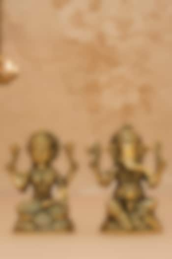 Gold Brass Lord Ganesha & Lakshmi Idol Set by DecorTwist at Pernia's Pop Up Shop