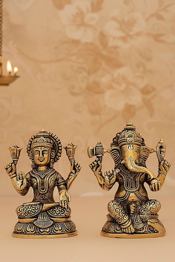 Gold Brass Lord Ganesha & Lakshmi Idol Set by DecorTwist at Pernia's Pop Up Shop